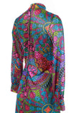 60s Neon Peter Max Style Psychedelic Print Long Sleeve Silky Nylon Dress