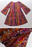 Vintage Batik Barkcloth Bell Sleeve Mini Caftan Dress Size Large