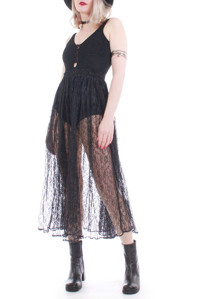 Vintage Black Lace Gypsy Skirt Made in the USA