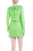 Vintage 60s Mod Neon Lime Green Ruffled Mini Dress