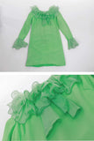 Vintage 60s Mod Neon Lime Green Ruffled Mini Dress