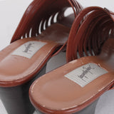 Vtg 90s Strappy Cage Brown Leather High Block Heel Slip On Mule Sandals Made in Brazil Women&#39;s USA Size US 6.5