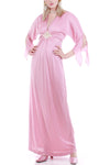 70s Vintage Petal Pink Angel Sleeve Maxi Dress Nightgown