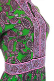 70s Green and Pink Paisley Long Sleeve Maxi Dress