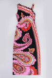 60s Psychedelic Paisley Off Shoulder Maxi Dress Women's Size Small