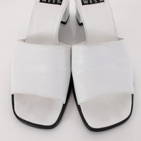 90s Nine West White Leather Block Heel Mules Size 8