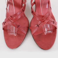 Vintage BOTTEGA VENETA Burnt Red Orange Calf Hair Red Leather Wedge Sandals Made in Italy Size US 8.5 / Uk 6.5 / Eur 39