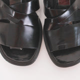 Vintage Via Spiga Shiny Black Leather Strappy Sandals Made in Italy Size 7.5 USA