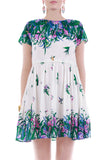 Vintage Micro Pleated Botanical Floral Print Dress
