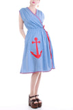70s Vintage Nautical Cotton Wrap Dress