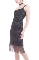 1990s Betsey Johnson Silver Lurex Lace Fringe Dress Made in the USA
