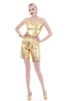 Vintage Gold Metallic Leather 2 Piece Crop Top and High Waist Shorts Set