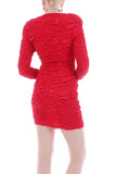 Vintage Red Ruched Long Sleeve Bodycon Mini Dress Made in the USA