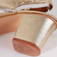 Vintage Gold Metallic Leather Slingback Block Heel Sandals Size 7 USA