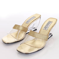 Vintage Clear Wedge High Heel Gold Metallic Sandals Size 7.5 - 8 USA