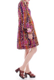 Vintage Batik Barkcloth Bell Sleeve Mini Caftan Dress Size Large