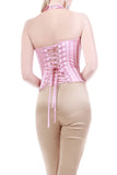 Vintage Lace Up Pink Striped Satin Bustier Corset Top