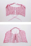 Vintage Lace Up Pink Striped Satin Bustier Corset Top
