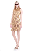 Vintage Gold Knit Logo Print Dress Made in France