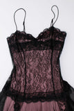 Vintage Betsey Johnson 20s Style Pink Black Lace Drop Waist Maxi Dress