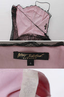 Vintage Betsey Johnson 20s Style Pink Black Lace Drop Waist Maxi Dress