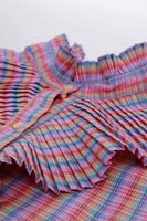 Vintage 70s Rainbow Plaid Collared Cotton Blend Blouse