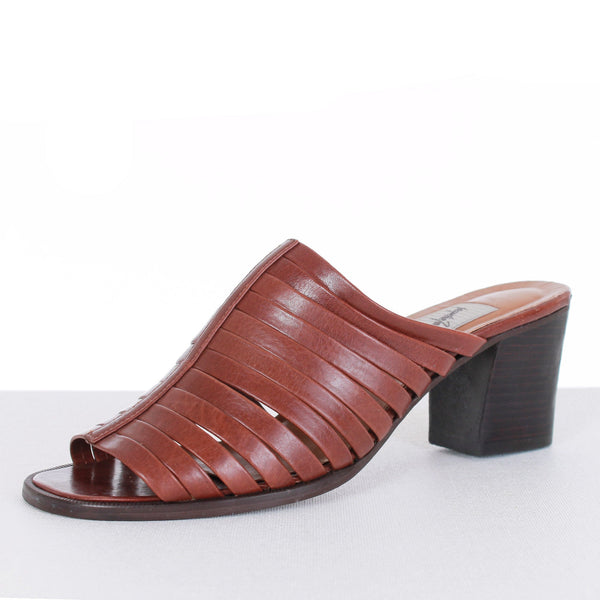 Vintage Strappy Leather Block Heel Mule Sandals Size US 6.5