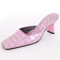 Pink Metallic Croc-Embossed Mules Size 7