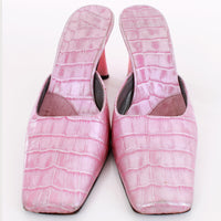 Pink Metallic Croc-Embossed Mules Size 7
