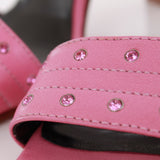 Vintage Versace Pink Leather High Heel Rhinestone Sandals Made in Italy Size 6.5 - 7
