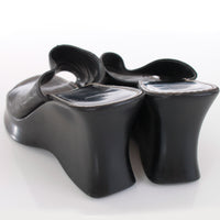 90s Black Wedge Platform Mule Sandal Made in Italy Size 7.5 - 8