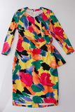 Vintage Colorful Silk Long Sleeve Midi Dress