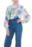 70s Vintage Pastel Patchwork 2pc Blouse and Crop Top Vest Set