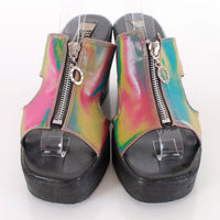 90s Rainbow Hologram Platform Sandals Size 8 USA