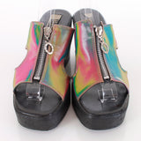 90s Rainbow Hologram Platform Sandals Size 8 USA
