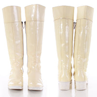 Vintage Balenciaga Shiny Vinyl White Leather Knee High Heel Boots Made in Italy Size 10 US