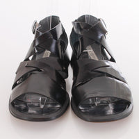 Vintage Via Spiga Shiny Black Leather Strappy Sandals Made in Italy Size 7.5 USA