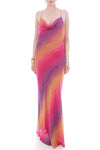 Vtg Ombre Sunset Semi Sheer Maxi Slip Dress Made in the USA