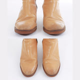 1970s Vtg Tall Yellow Beige Leather Platform Gum Sole Chunky Heel Tall Winter Insulated Faux Shearling Boots USA Size 9