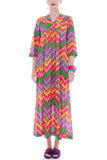 70s Neon Chevron Caftan Maxi Dress