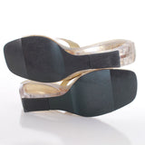 Vintage Clear Wedge High Heel Gold Metallic Sandals Size 7.5 - 8 USA