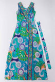 60s Vintage Psychedelic Print Wrap Maxi Dress Size Medium 38" Bust