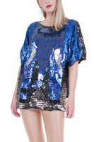 Vintage Metallic Elephant Sequin and Silk Top Size Large