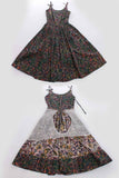 Vintage 1950s Cotton Olive Floral Print Sun Dress Size XXS / 0 / 30-33" bust / 23" waist
