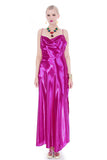 Vintage Liquid Glossy Satin Fuchsia Pink Bias Cut Night Gown Maxi Dress
