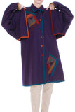 80s Modernist Patchwork Purple Wool Swing Cape Coat Women's Size XL