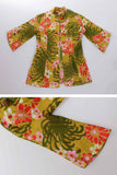 60s Vintage 2pc Mod Chrysanthemum Brushed Cotton Pantsuit by Alice Polynesian Fashions
