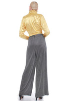 Vintage 70s Silver Lurex High Waist Wide Leg Palazzo Pants Size Medium 30" Waist