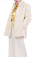 Vintage 1980s White Plush Faux Fur Coat Made in the USA Size Large 44" Bust
