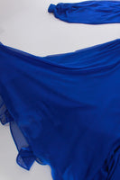 70s Vintage Cobalt Blue Double Layered Chiffon Dress Women's Size Medium